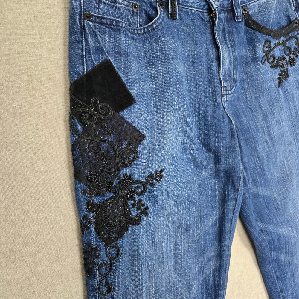 Lauren Ralph Lauren Women's Beaded Velvet Patch Jeans Straight 4 - Picture 4 of 15